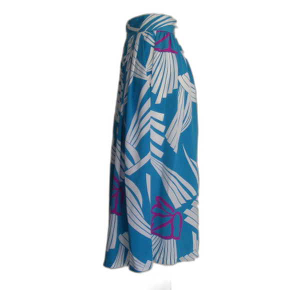 Le Jupe Midi Skirt, 25", VINTAGE, Blue Rayon, Wide waist band - Picture 7 of 10